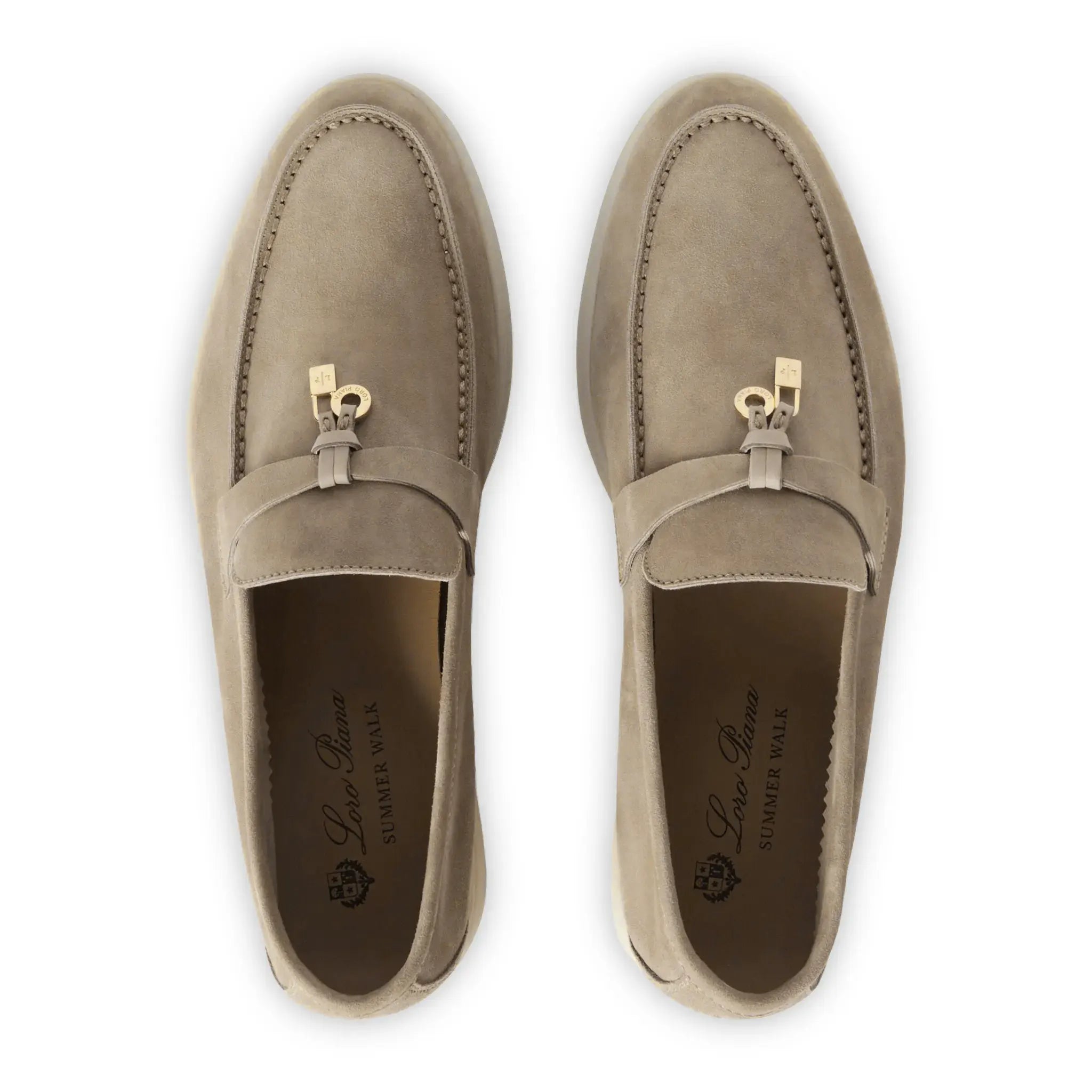 Upper View of Loro Piana The Original Summer Charms Suede Beige Corda Loafers FAR1657_H1EE